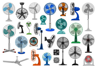Fototapeta Electric fan cartoon vector set icon.Vector illustration icon air propeller on white background . Isolated cartoon set electric and air fan. obraz