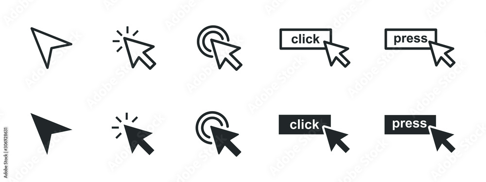 Fototapete set of computer mouse click cursor icons