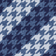 Jeans background with Houndstooth Tartan geometric print fashion design. Denim Seamless Vector Pattern Tile. Blue jeans cloth Dog tooth Check Fabric Texture. English background Glen plaid Pattern