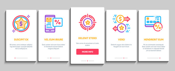 Bonus Hunting Onboarding Mobile App Page Screen. Magnifier And Bag With Percent Mark, Star, Diamond And Bonus Coins In Bottle Concept Illustrations