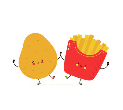 Cute happy smiling potato and french fries