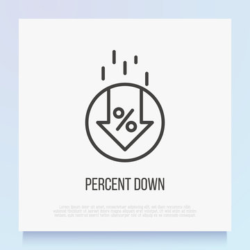 Percent down thin line icon. Special offer, sale. Cost reduction. Modern vector illustration.