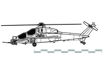 Agusta A129 Mangusta. Outline vector drawing