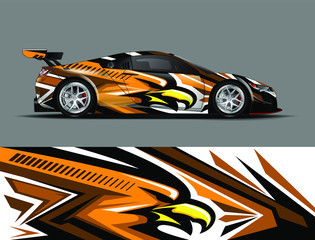 Racing car wrap design vector. Graphic abstract eagle head background