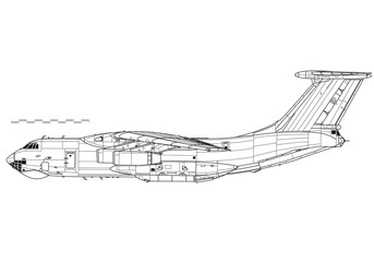 Ilyushin Il-76 Candid. Outline vector drawing - obrazy, fototapety, plakaty