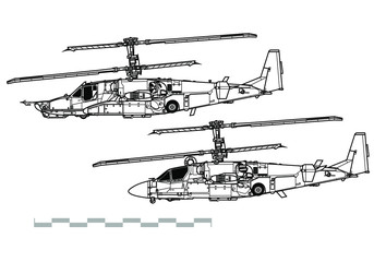 Kamov Ka-50 Ka-52 Hokum. Outline vector drawing - obrazy, fototapety, plakaty
