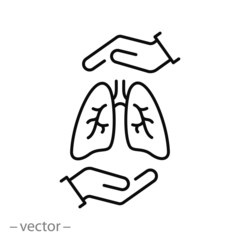 lung care icon, respiratory health, save human lung, thin line web symbol on white background - editable stroke vector illustration eps 10