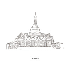Obraz premium Travel illustration with attraction of Myanmar