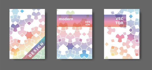 Arabic modern poster set. Rainbow geometric poster,catalog,magazine, report modern set. Vector A4 cover design with arabic mosaic.