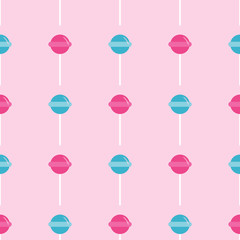 Cute seamless pattern with colorful chupa chups on pink background