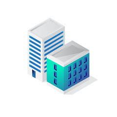 Isometric building 3d icon, city vector illustration template