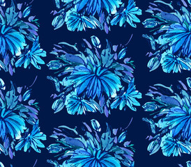 Seamless pattern with watercolor flowers.