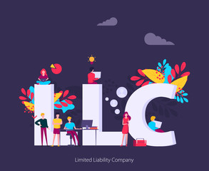 LLC, Limited Liability Company. Concept with keywords, letters and icons. Flat vector illustration.