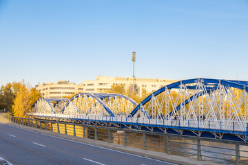 Zaragoza November 29, 2019, iron bridge in Zaragoza city