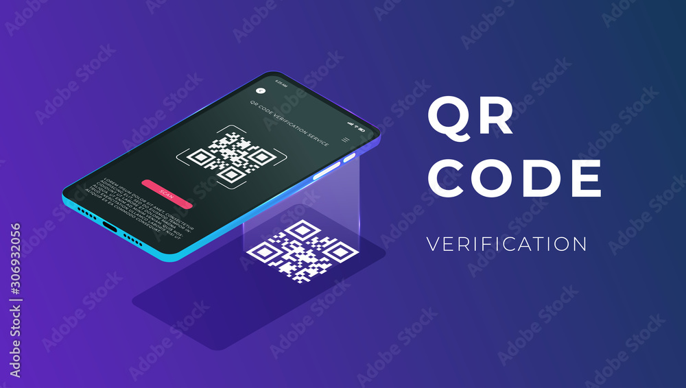 Poster qr code verification service web banner isometric vector