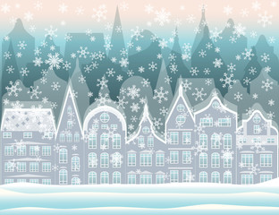 Winter city wallpaper, vector illustration