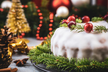 Traditional Fruit Cake on Christmas Table
