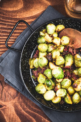 Roasted Brussels Sprouts with Bacon. Christmas Traditional Dish