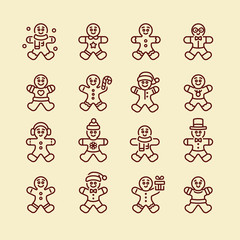 Gingerbread Man Vector Illustration Icon Set
