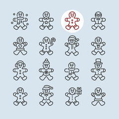 Gingerbread Man Vector Illustration Icon Set