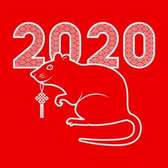 Chinese new year 2020 card. Rat with good luck symbol on red background