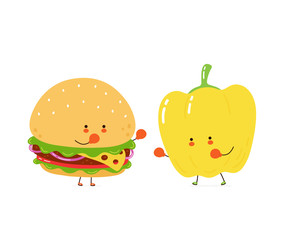 Cute burger fight with bell pepper