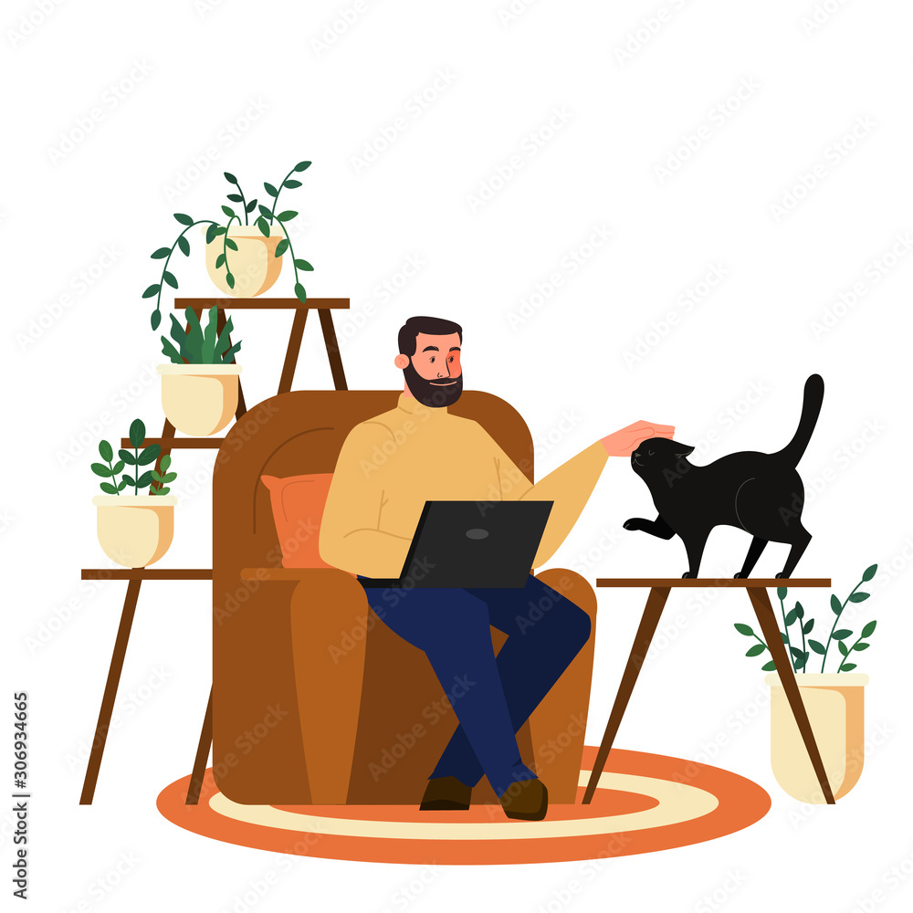 Poster people with laptop computer. character working on notebook.