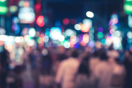 Light Blur Defocused Of Bangla Road In Patong City, Night Time With Many People Walking Around To Drinking Shop And Party