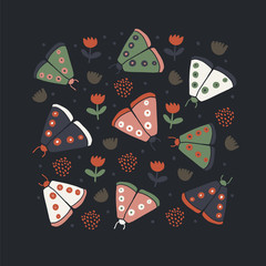 Square illustration - decorative butterflies moth 