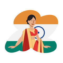 Vector illustration of Indian woman wearing a beautiful Sari