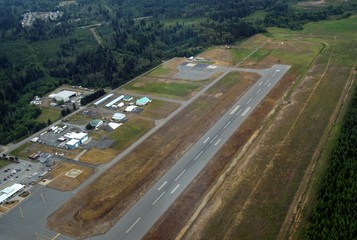 aerial view of the airport and airfield in Campbell River, Vancouver Island, BC Canada