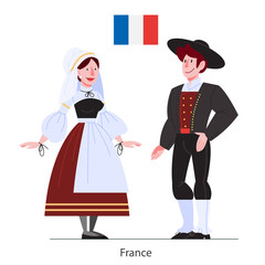 Vector illustration of France citizen in national costume with a flag