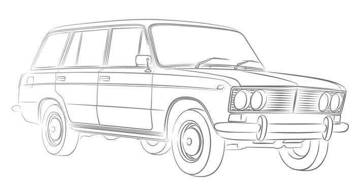 The Sketch of a old retro car.