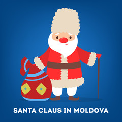 Cute funny Santa Claus wearing national costume of Moldova