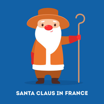 Cute funny Santa Claus wearing national costume of France