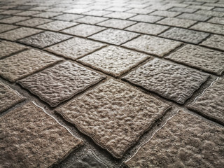 Focus selection : The paving stone has been hit by light