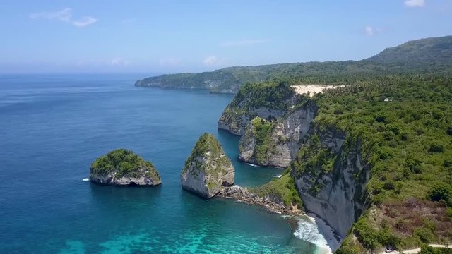 Footage of beautiful cliff and unique rock at sea around the Diamond Beach, near to Atuh Beach in Nusa Penida Indonesia.