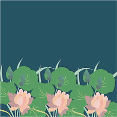 Banner with flowers and leaves on a blue background design