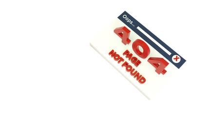 3d render of 404 error webpage isolated on white. Website 404 page not found creative concept. Website under construction page. 3d illustration