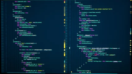 Foto op Plexiglas Java code of web page. Javascript programming concept. Frontend java code. Software computer programming code © yurich84