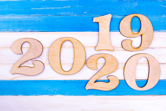New Year 2019-2020, old striped wood background