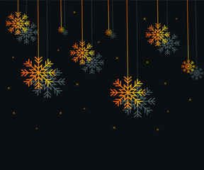 golden glare and snowflakes on a black background