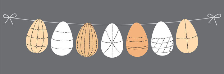 Scandinavian Easter eggs banner background with geometric line art ornament in neutral colors