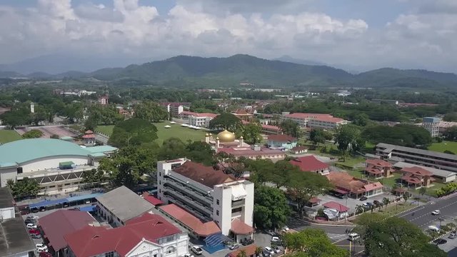 Aerial view of a city near the river in northern Malaysia known as Kuala Kangsar.