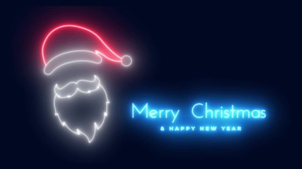 Neon Merry Christmas and Happy New Year, animated on a dark blue  background.