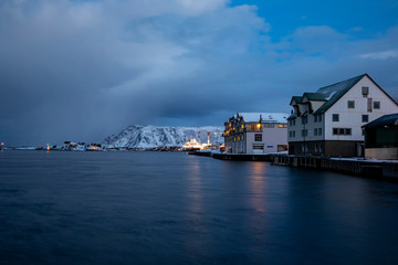 Coastal passenger ships arrive at Brønnøysund port in northern Norway	