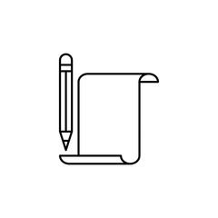 Document paper and pencil icon. Concept of writing. Outline thin line flat illustration. Isolated on white background. 