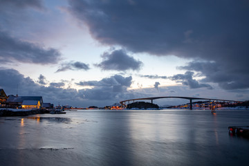 Blue Hour and Br&oslash;nn&oslash;ysund Bridge, in Nordland county