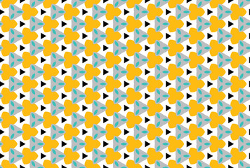 Seamless geometric pattern design illustration. In yellow, black, grey, blue, white colors.