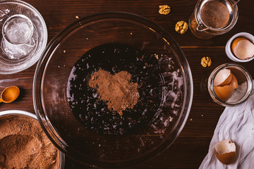 Melted dark chocolate with added cocoa powder